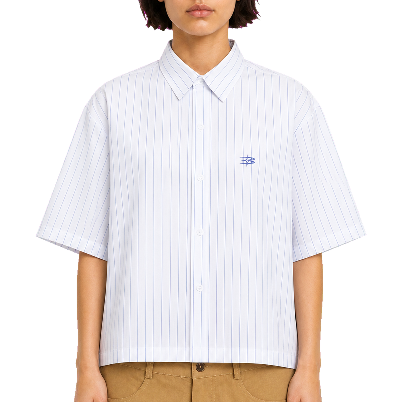 Striped Boxy Shirt — vista frontal de fit
