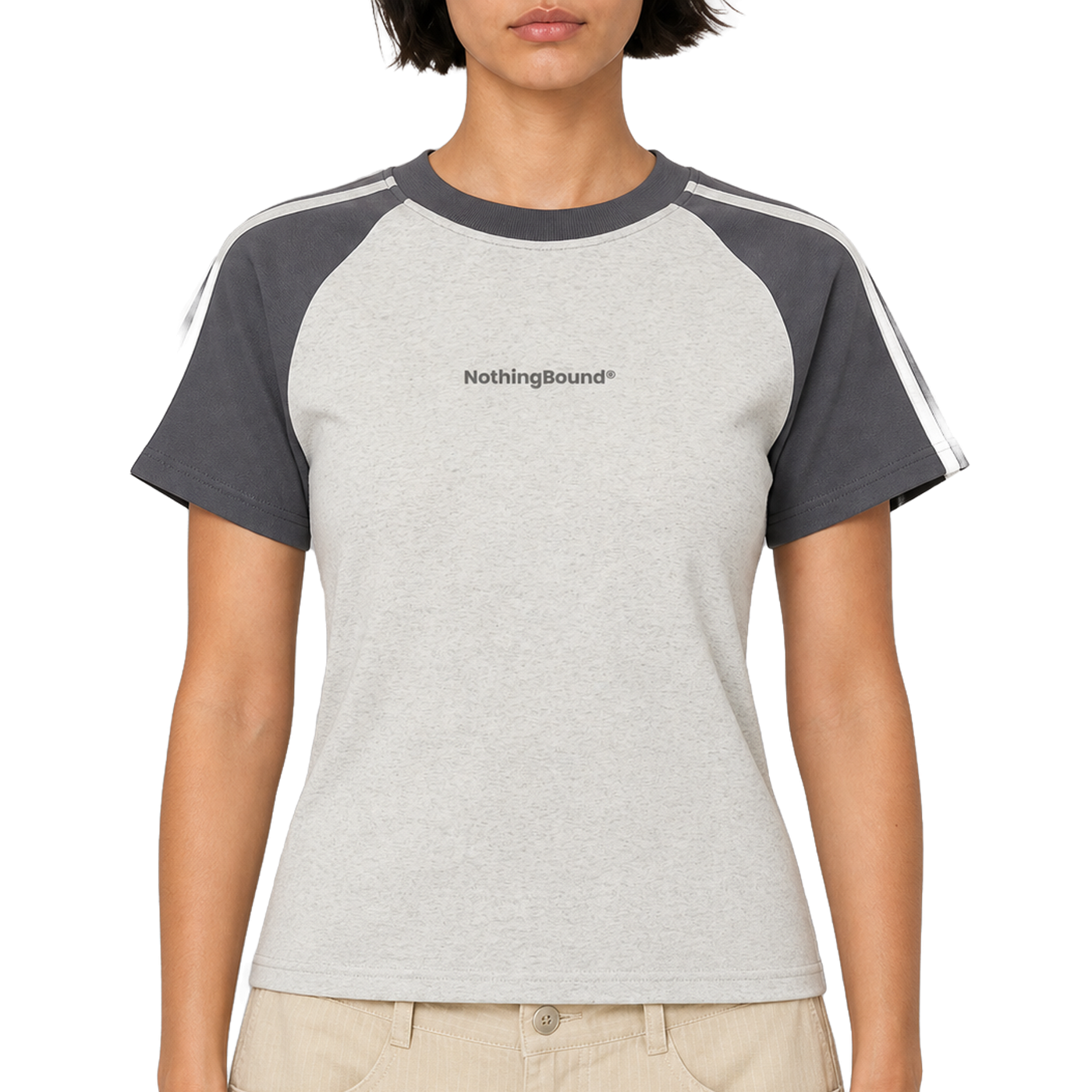 Contrast Raglan Tee — vista frontal de fit