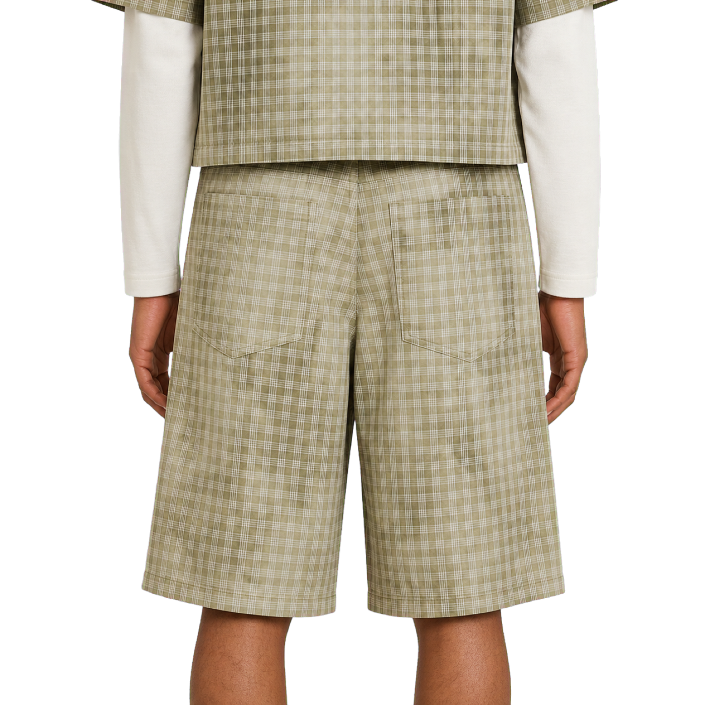 Washed Plaid Shorts — vista trasera de fit