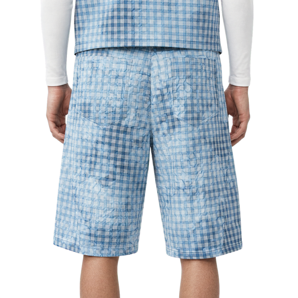 Washed Plaid Shorts — vista trasera de fit