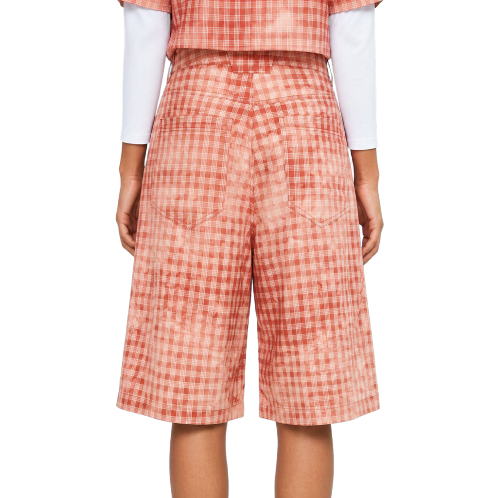 Washed Plaid Shorts — vista trasera de fit