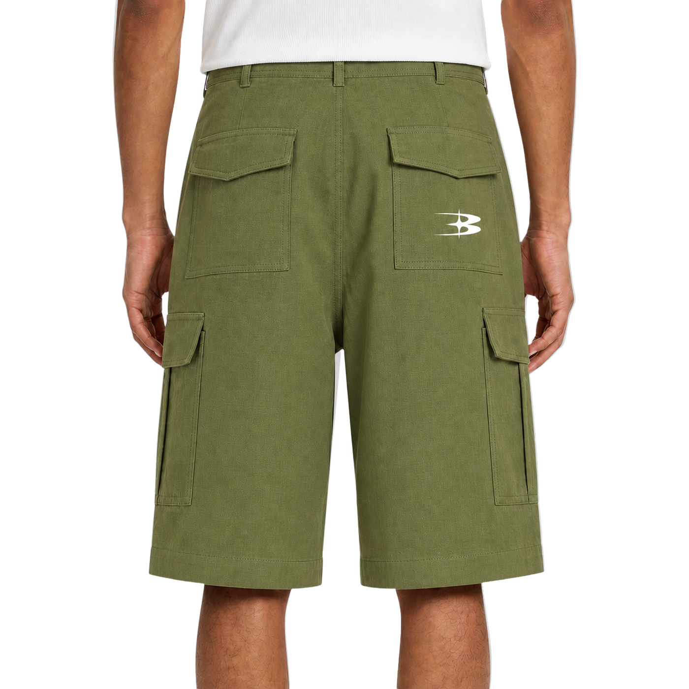 Woven Cargo Shorts — vista trasera de fit