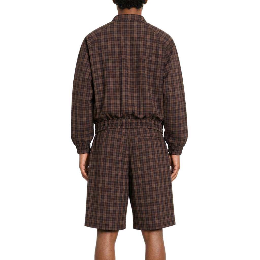 Plaid Wide-Leg Shorts — vista trasera de fit