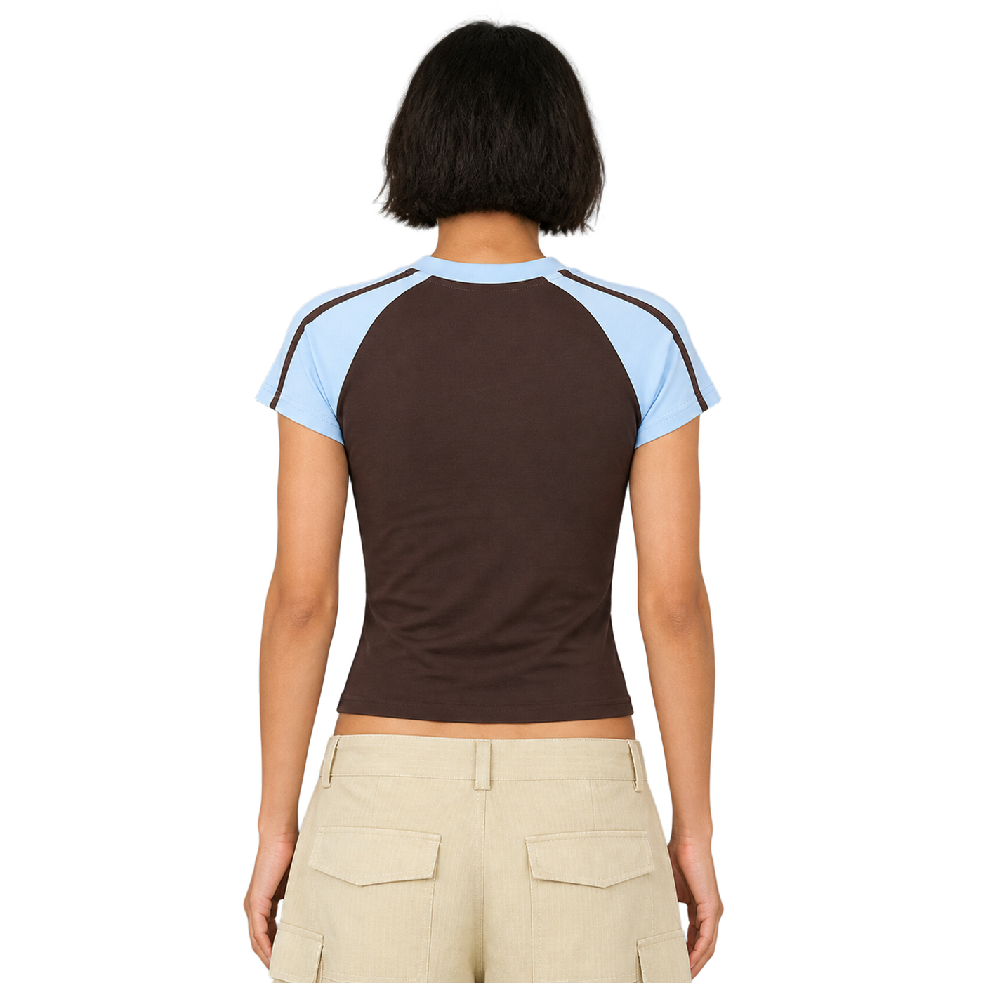 Contrast Raglan Tee marron y azul polvo - vista trasera de fit
