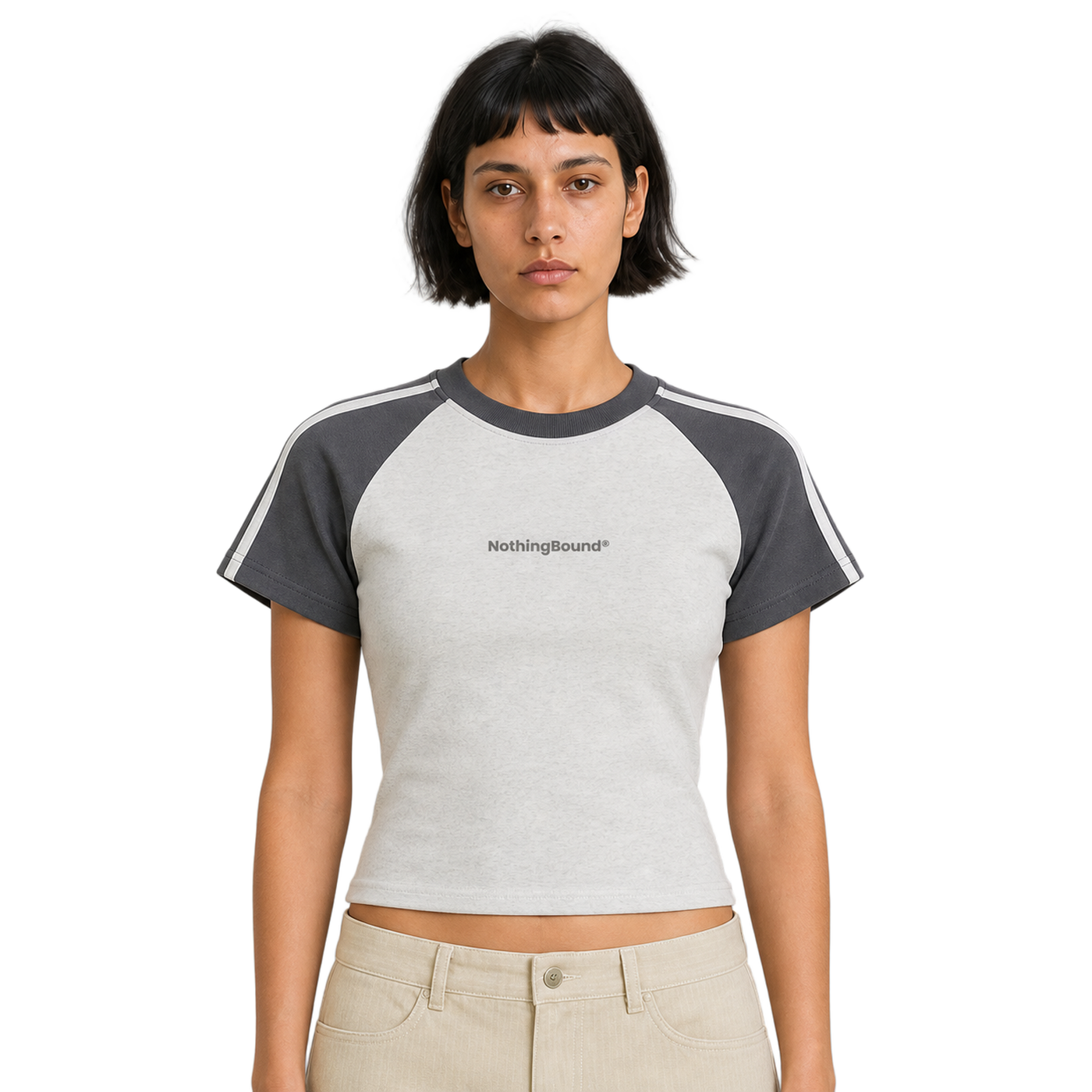 Contrast Raglan Tee gris y carbon - vista frontal de fit