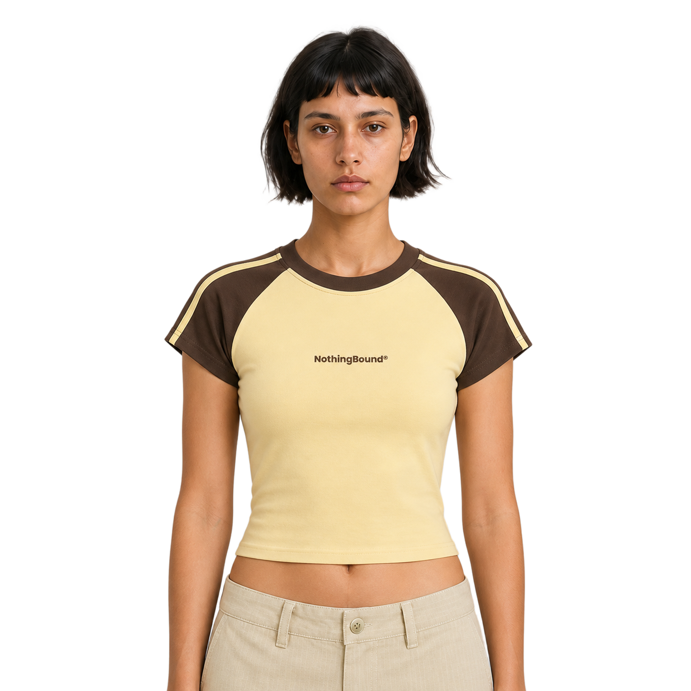 Contrast Raglan Tee butter y marron - vista frontal de fit