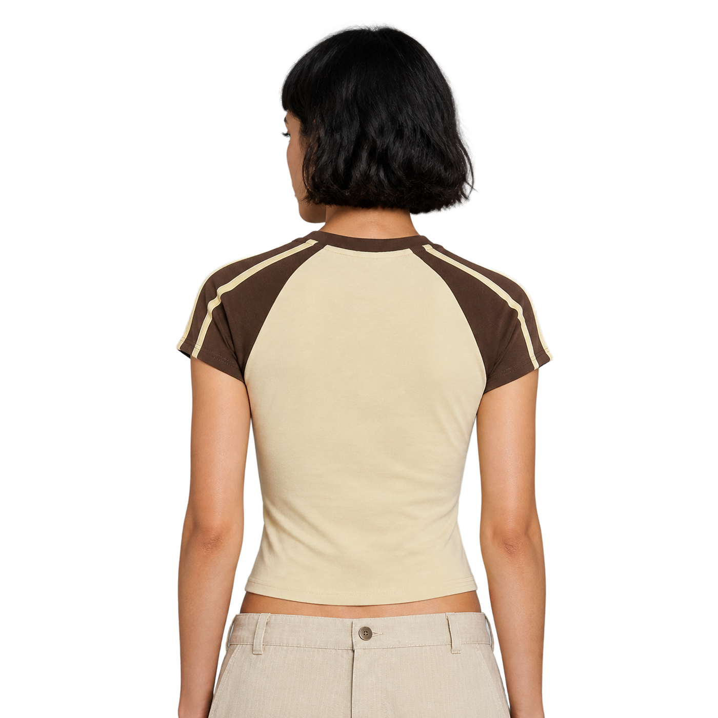 Contrast Raglan Tee butter y marron - vista trasera de fit